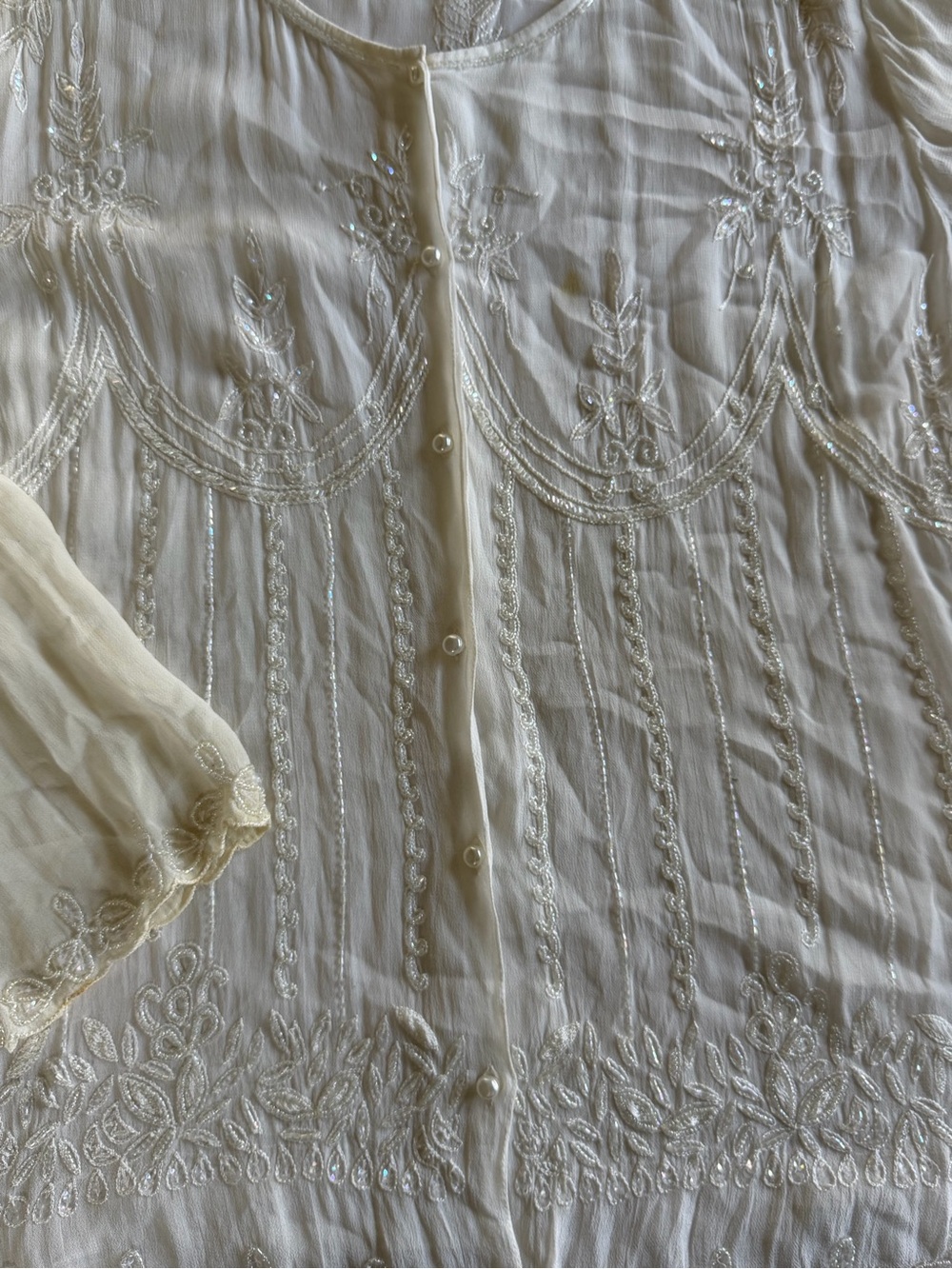 Soft Surroundings Ivory Beaded Embroidered Sheer Blouse - Picture 2 of 14